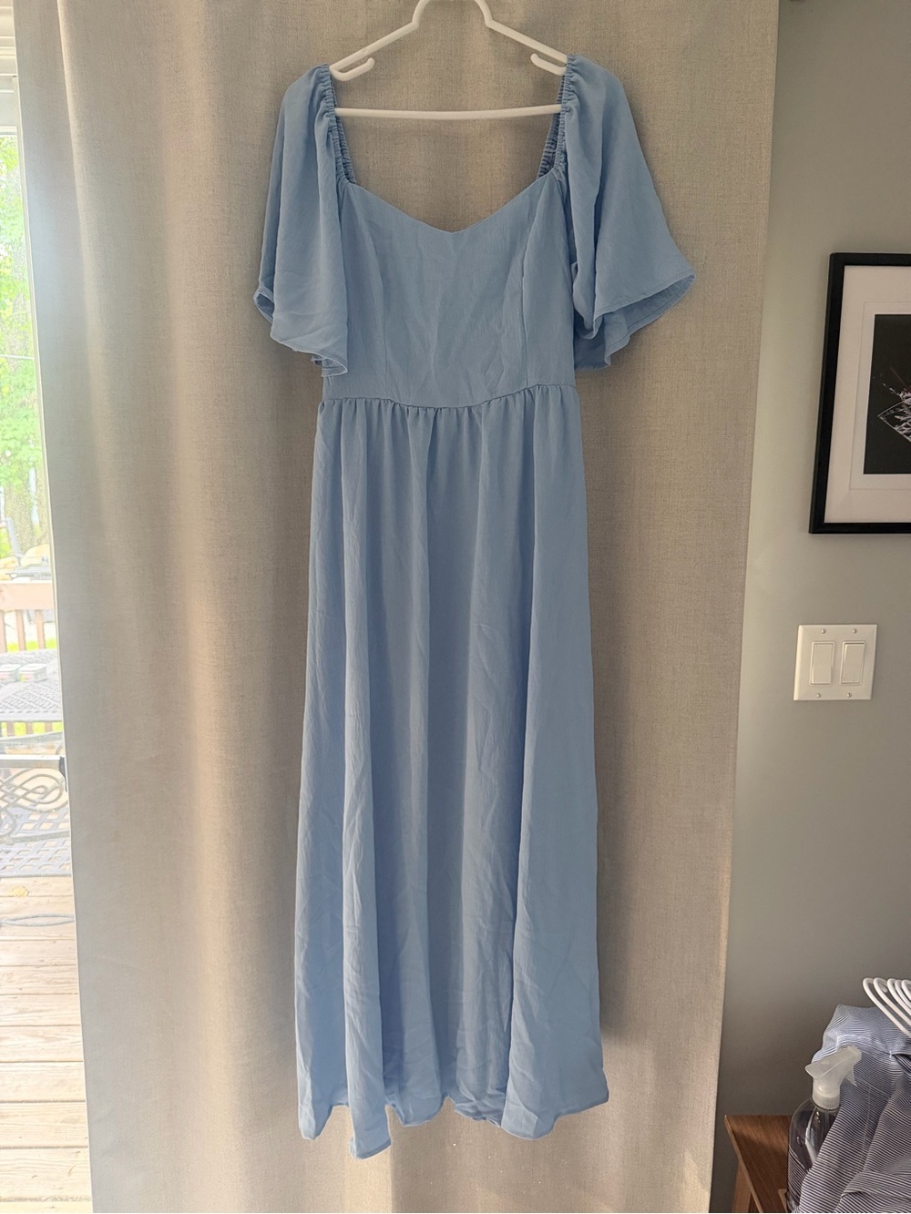 Light Blue Flutter Sleeve Maxi Dress with Tie Back